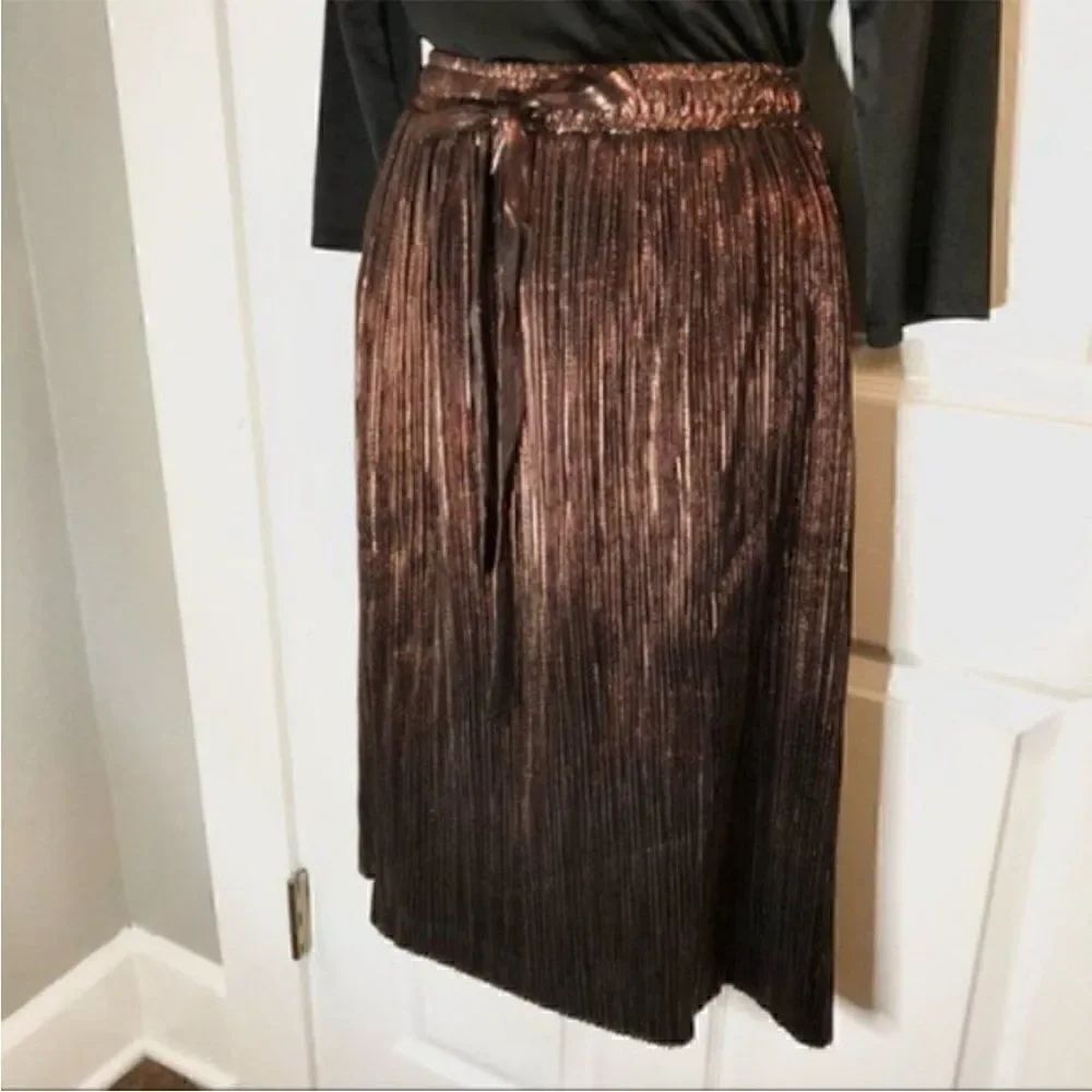Modcloth Metallic Skirt Glitz The Metallic Midi Skirt Tie Elastic Bronze S NWT - Picture 8 of 13